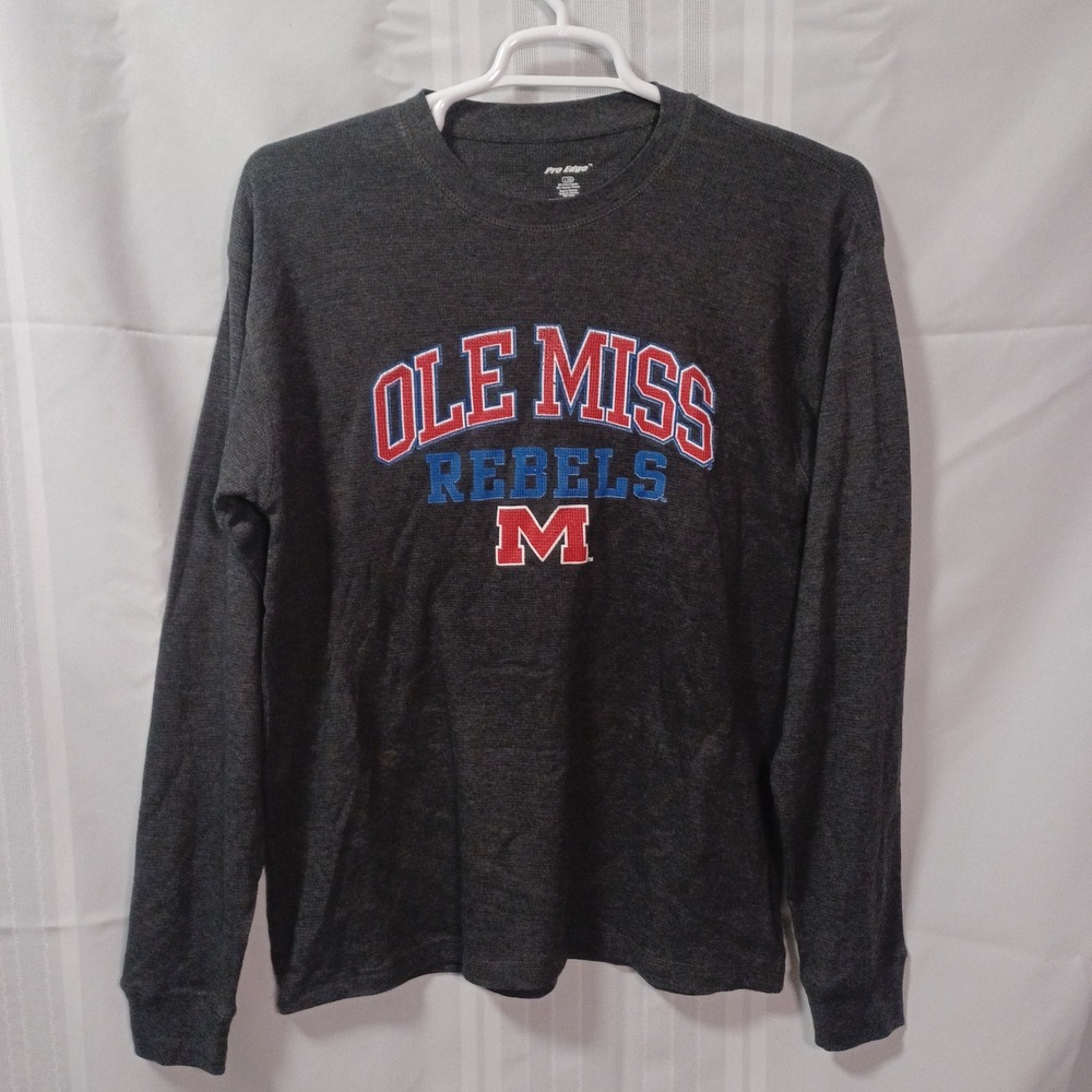 Pro Edge Long Sleeve Shirt Mens L Dark Grey Ole Miss Rebels Thermal Waffle Knit